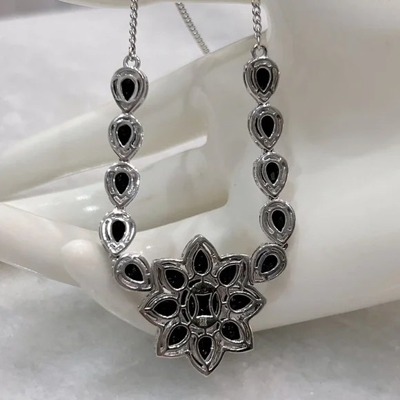 Californian Black Jade Sterling Silver Floral Necklace